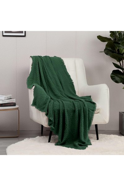 Generic Farmhouse Boho Knitted Throw Blanket (50X60in, Christmas Green)