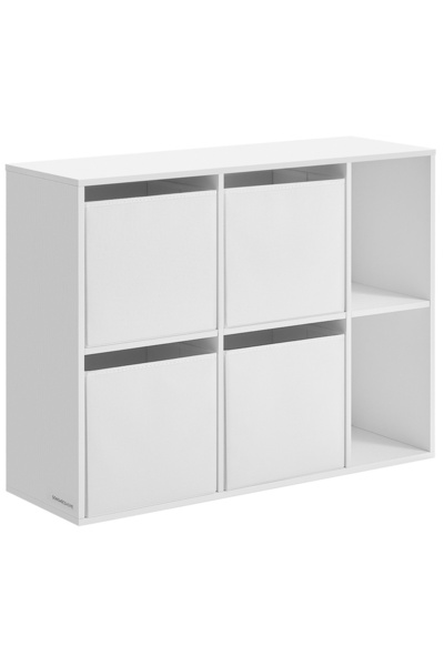 OEM Etajera 6 compartimente, 4 sertare textile, PAL si MDF, 27x83x92 cm, alb