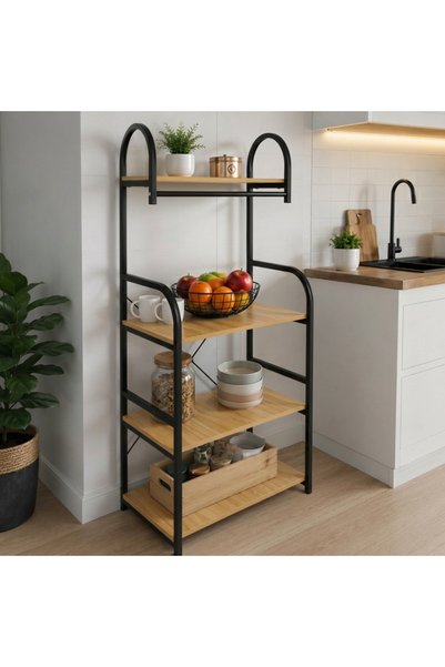 Herum Raft de depozitare, 4 rafturi, MDF, cadru metalic, ideal pentru organiz...