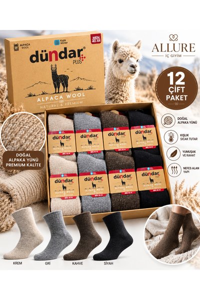 Dündar 12 perechi de șosete de iarnă din lână de alpaca pentru bărbați – crem...
