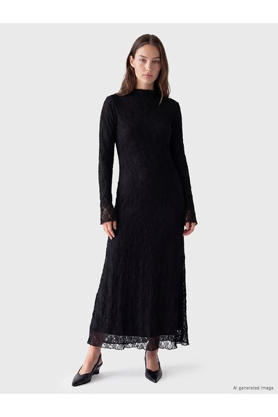 LC Waikiki Lcw Modest High Neck A-Line Lace Dress