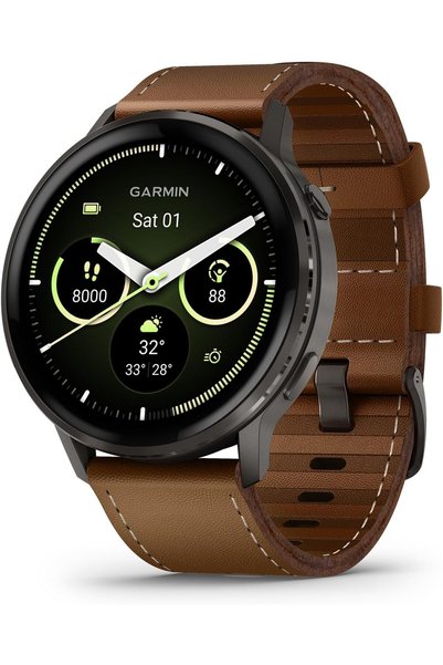 Generic Venu 4 – 45 mm - Slate with Black Silicone Band and Brown Leather Ban...
