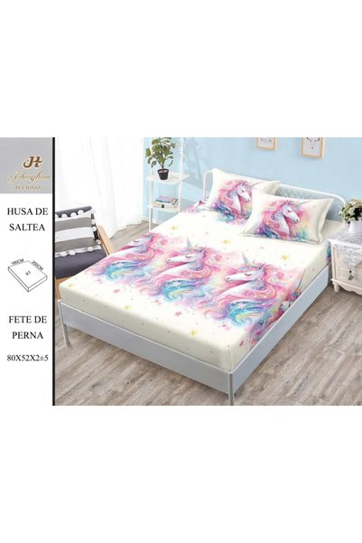 Pucioasa Cearșaf din material Finet cu elastic + 2 fațe de pernă 180x200, Uni...