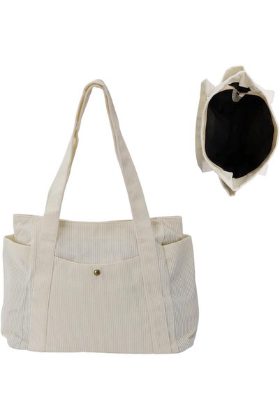 Generic Corduroy Large Capacity Tote Bag, Shoulder Handbag with Zip and 15.6 ...