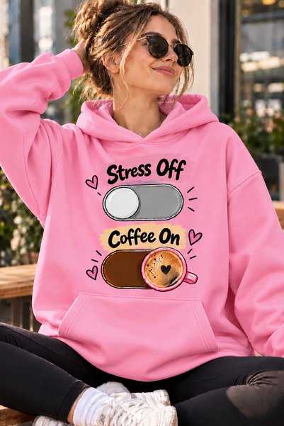 ArtYus سترة بأكمام طويلة وقلنسوة أوفر سايز للجنسين مطبوعة بعبارة «Off Coffee ...