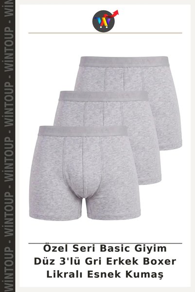 Wintoup Special Series Basic Clothing Solid 3-Pack Gray Men's Boxer Shorts wi...