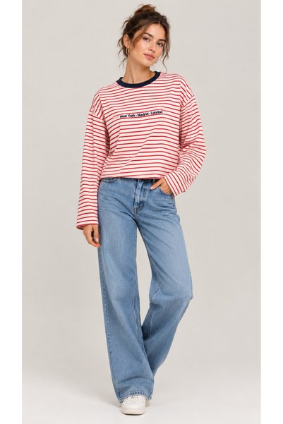 no 21 pera Crew Neck Red-Striped Sweatshirt