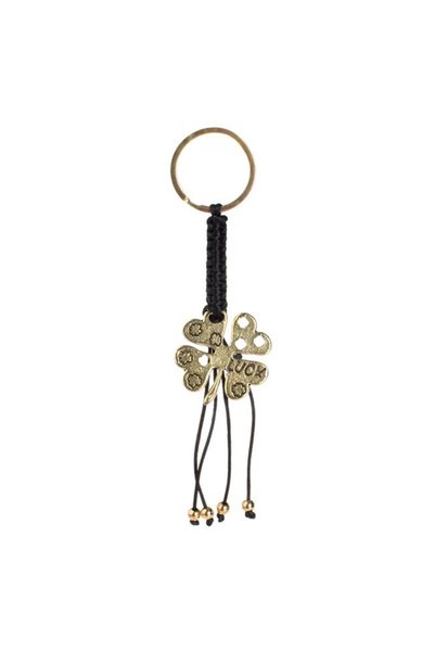 SHOPIENS Breloc cadou de culoare aurie neagra cu trifoi macrame luck 14 cm Sh...