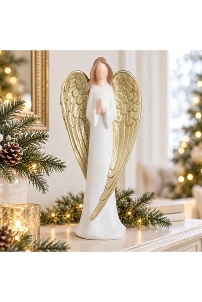 SHOPIENS Inger decorativ de Craciun alb cu aripi sampanii 35 cm Shopiens®