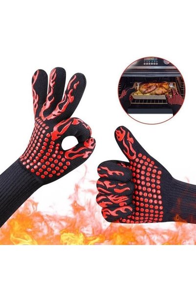 SHOPIENS Manusi BBQ negre cu modele rosii set 2 bucati Shopiens®