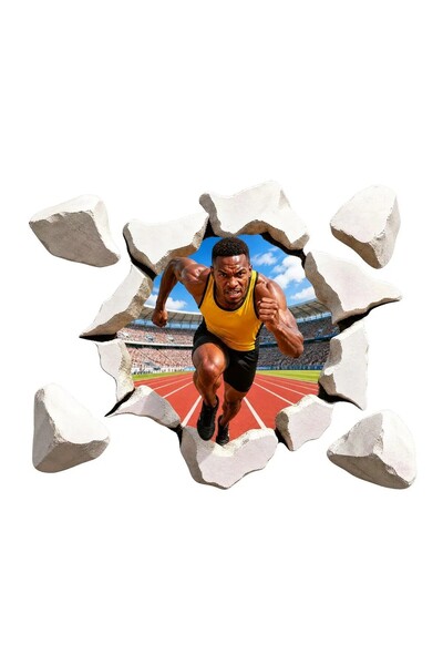 Promotional Print Sticker perete 3D Atletism, autocolant textil premium repoz...