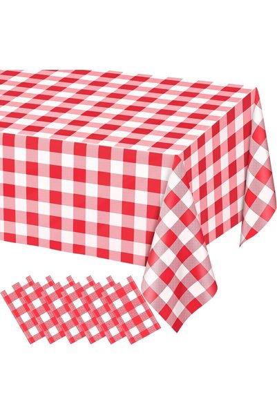 Generic Pack of 6 Disposable Red and White Rectangular Checkered Tablecloths ...