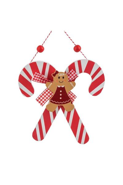 SHOPIENS Ornament brad de Craciun figurina gingerbread din lemn cu acadele 14...