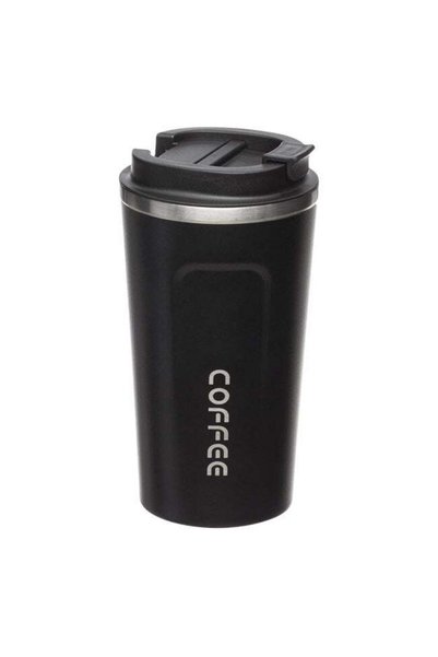 SHOPIENS Pahar Termos 500 ml Metalic Negru si Capac cu Gura de Scurgere Shopi...
