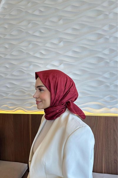 Revam Collection Kazayağı Desen İpeksi Dokulu Jakar Eşarp Bordo