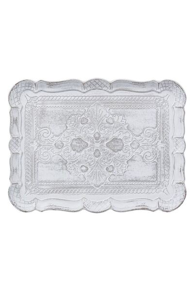SHOPIENS Platou decorativ de lemn alb model brushed Shopiens®