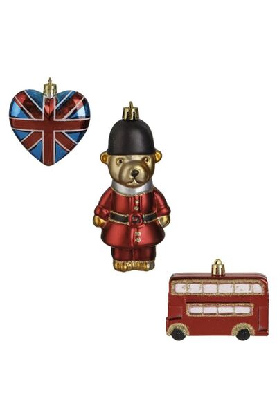SHOPIENS Set Ornamente Brad Craciun Inima Steag Ursulet Soldat Autobuz Rosu E...