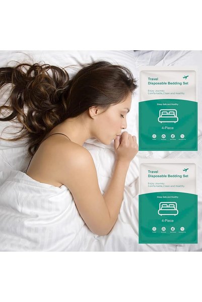 Generic طقم ملاءات سرير للاستخدام مرة واحدة مكون من 8 قطع، مقاس كوين للسفر، ي...