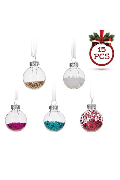 SHOPIENS Set Globuri Craciun Sticla Transparente Confetti Stele Colorate Borc...