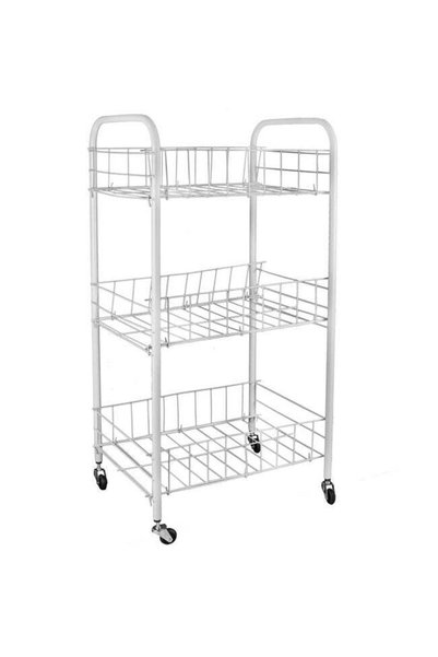 SHOPIENS Etajera Metalica Alba cu Roti si 3 Niveluri 34x26x70cm Shopiens®