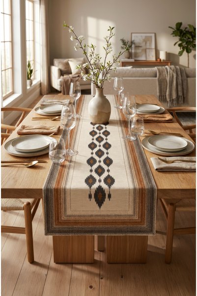 CANİLA Digitally Printed Suede Table Runner. Classic Pattern, 45 x 150 cm, Se...