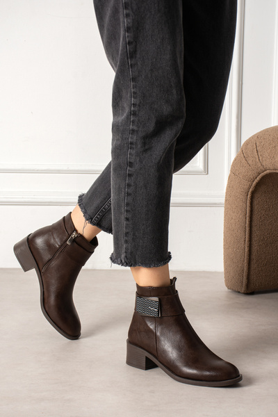 kajal ayakkabı TNC 002 Wrinkled Leather Zip-Up Boots with Zip Detail