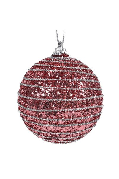 SHOPIENS Ornament brad de Craciun glob din spuma roz cu sclipici siret argint...