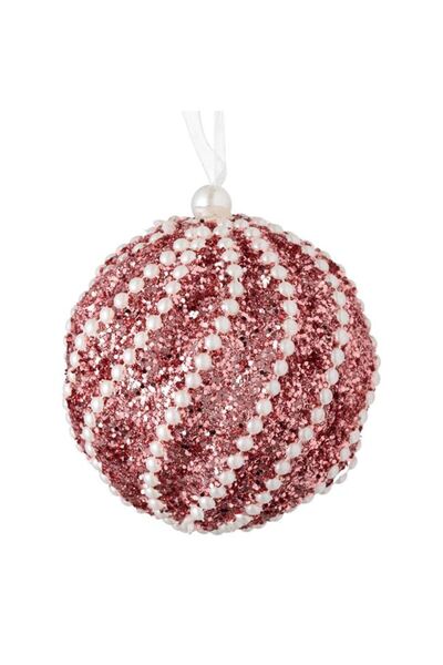 SHOPIENS Ornament Brad Craciun Glob Spuma Glitter Roz Margele Albe 8cm Shopiens®