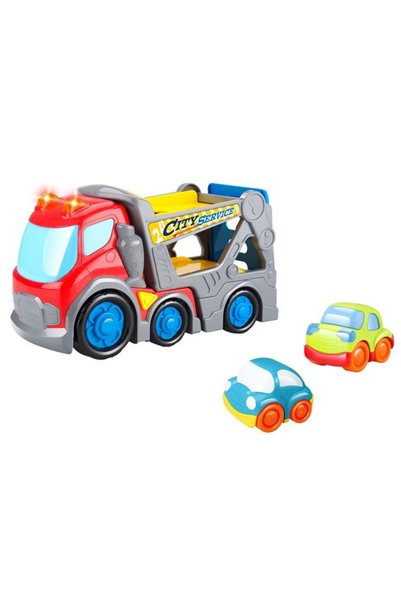 SHOPIENS Jucarie prescolara camion cu 2 masini efecte sonore si lumini cu bat...