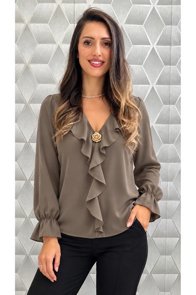 styleFlex Cămașă Damă Elegantă din Material Satinat Tip Piersicuță, Volane De...