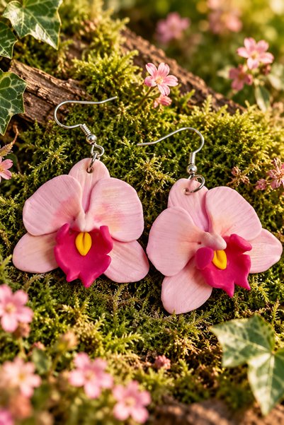 Handmade Cercei Orhidee Roz