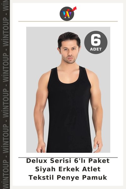 Wintoup Deluxe Series 6-Pack Black Men's Tank Top, Cotton Jersey