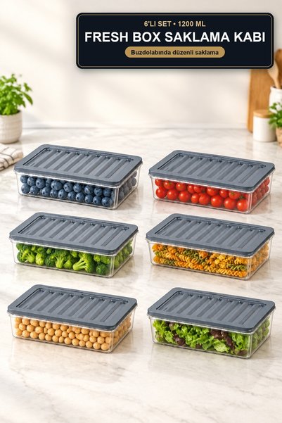 viracasa صندوق تخزين «Fresh Box» مكون من 6 قطع سعة 1200 مل، مستطيل الشكل ومزو...