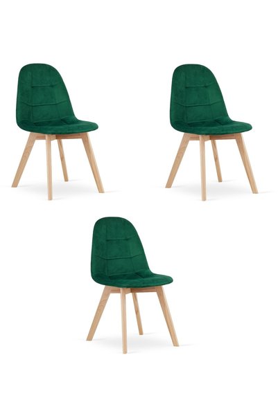 Oskar Scaun de sufragerie BORA cu catifea, verde închis, set de 3