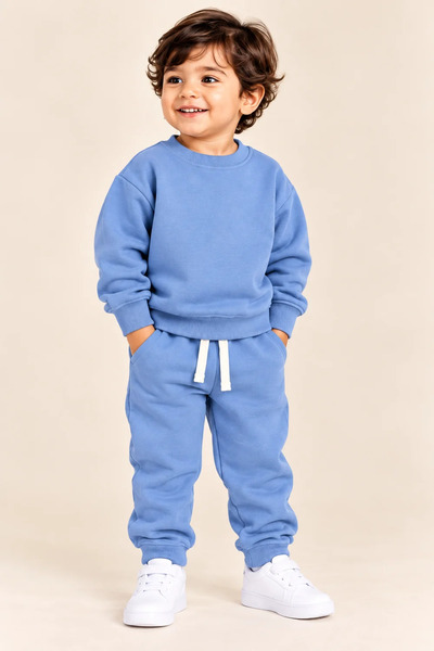 RATNOR Boys Blue Plain Sweatshirt &amp; Jogger Pants Set – 3 to 48 Months |