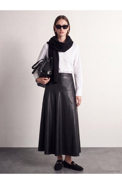 LC Waikiki LCW Modest Black Faux Leather Straight-Cut Long Women's Skirt—The ...