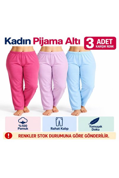 Tutku Women's 100% Cotton ZENNE Long Pajama Bottoms 0164 - 3-Pack