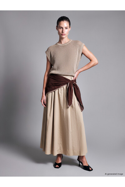 LC Waikiki TWO MT SHOP QUALITY LCW STUDIO Beige Solid-Color Long Women's Skirt