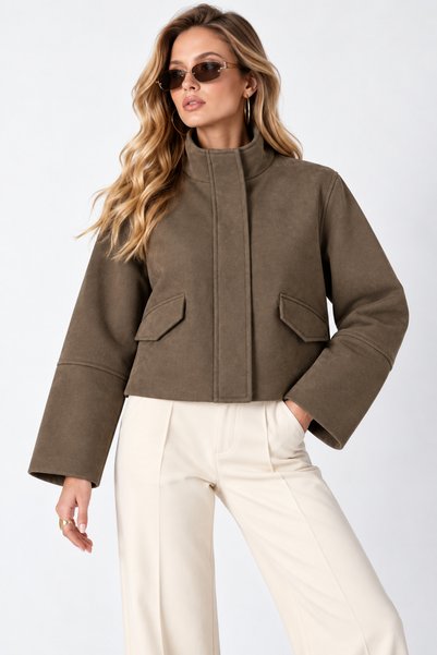 PRİFALDİ AGLİMMER Women's Oversized Short Suede Jacket with Invisible Zipper,...