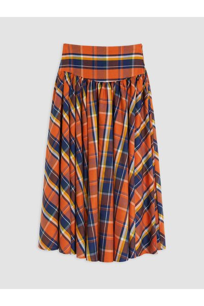 LC Waikiki TWO MT SHOP QUALITY Natuvera Orange Gabardine Plaid Long Women's S...