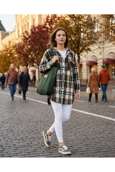 Polologin Butik Cămașă-tunică pentru femei, cu glugă, în ecose, în stil „tăie...