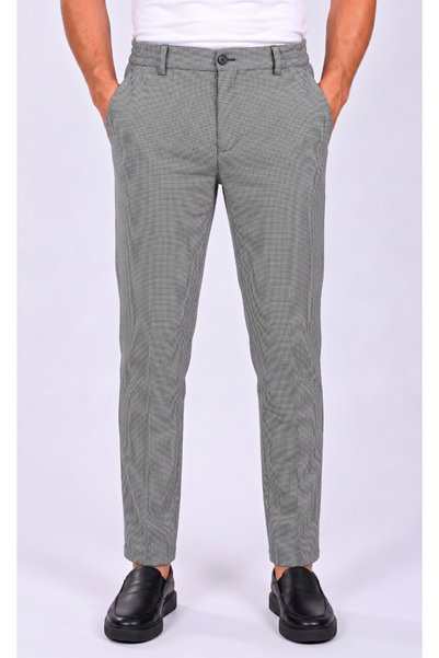 m matbah Men's Black Houndstooth Checkered Pants with Pockets, Side Elastic, ...