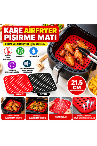 kumkumticaret Black Heat Resistant Washable Silicone Oven and Airfryer Square...