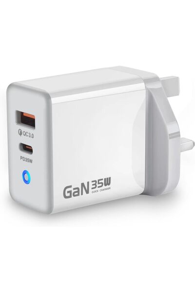 Generic شاحن بمنفذين مزدوجين A+C بقوة 35 واط، شاحن سريع QC 3.0 و PD GaN بقوة ...