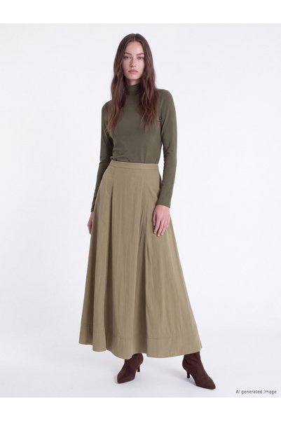 LC Waikiki TWO MT SHOP QUALITY LCW Modest Khaki Poplin Solid Midi Women's Skirt