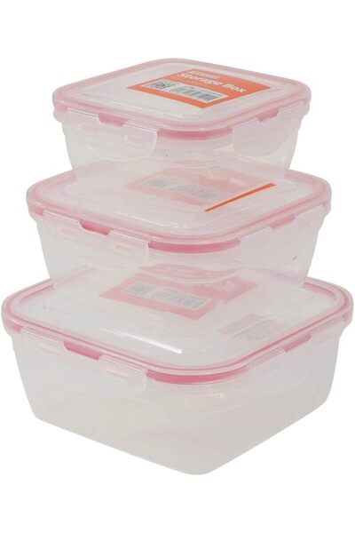 Generic Plastic Airtight Container Storage Box Set - 3 Piece Red/Clear - Tran...