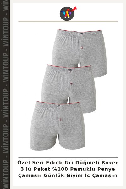 Wintoup Special Edition Men's Gray Buttoned Boxer Shorts, 3-Pack, 100% Cotton...