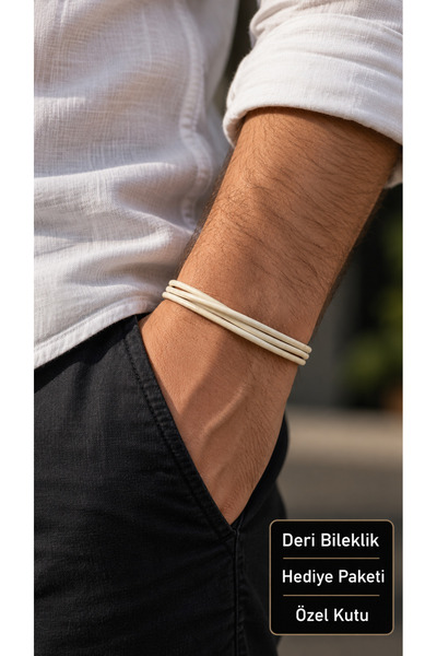 HER ŞEY NOTA www.herseynota.com Ivorela Lurien Cream Leather Men's Bracelet -...