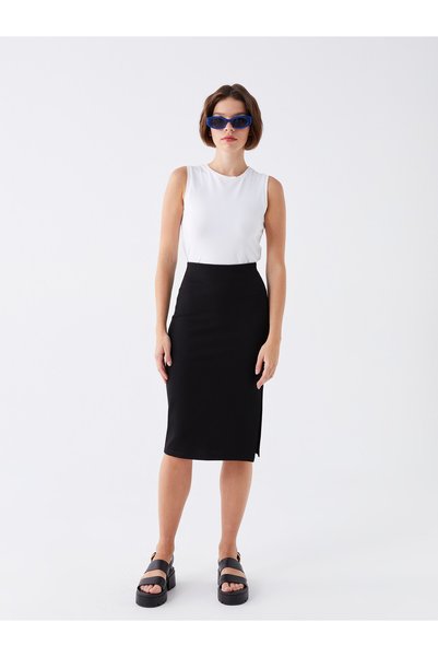 LC Waikiki TWO MT SHOP QUALITY LCW Vision Black Interlock Solid Midi Skirt fo...