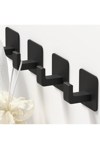 Generic Square Self Adhesive Towel Hooks, 4 Pack Matte Black Metal Hooks, Rig...